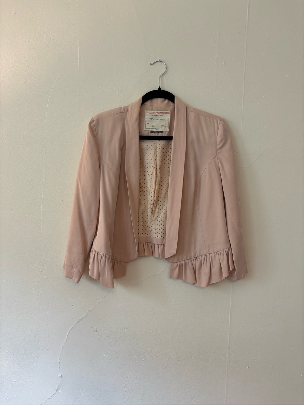 Cartonnier Blush Pink Ruffle-Trim Open Front Blazer